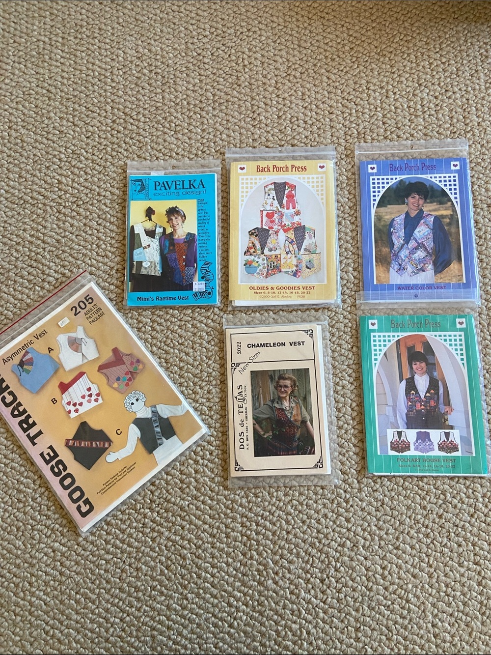 Lot of 6 Vest Patterns Back Porch Press Sewing